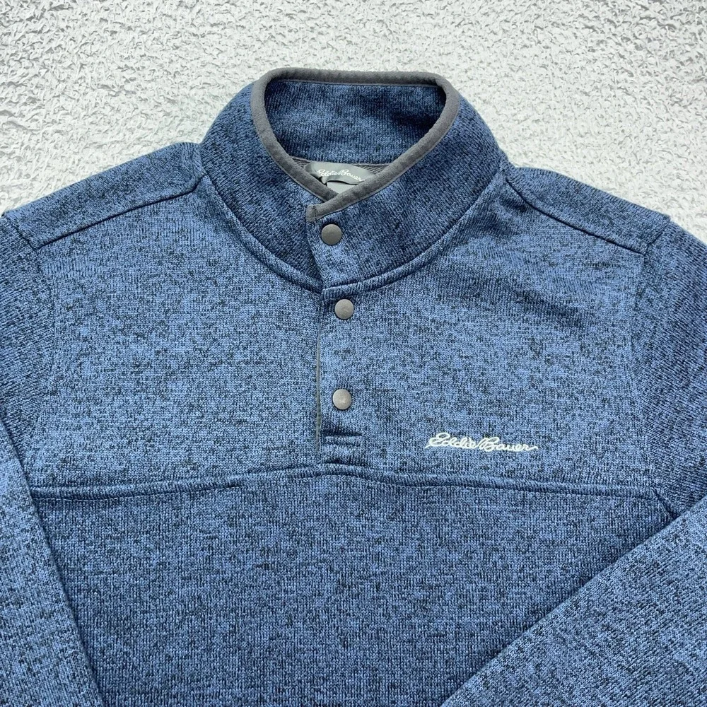 Eddie Bauer Radiator Fleece‎ 1/4 Snap Mens Large Blue Mock Neck Pullover Sweater